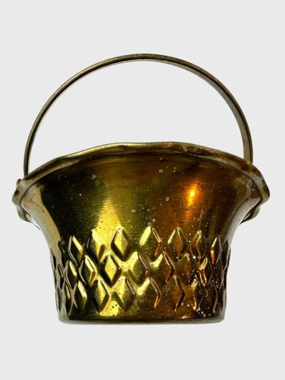 Solid Brass Decorative Basket Set With Handles - Made In India - Vintage Texture
